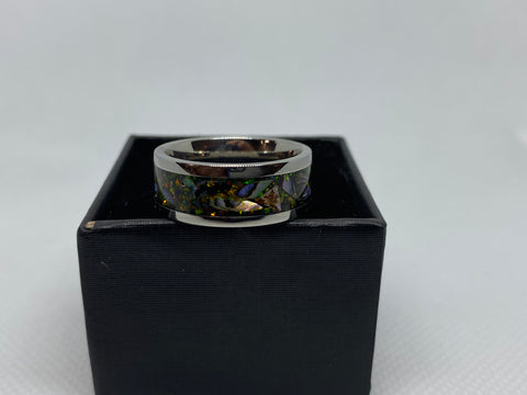 Stainless Steal Ring with Crushed Opal and Paua ( Abalone )