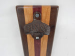 Magnet Bottle Opener/Holder with Walnut, Purple Heart and Cherry woods.