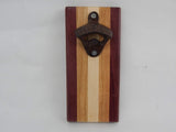 Magnet Bottle Opener/Holder with Maple, Purple Heart and Cherry woods.