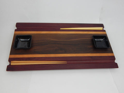 Sushi Board - Walnut,  Purpleheart and Cherry with Chopstick grooves