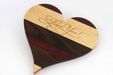 Heart Shaped Cutting Board. Personal Engraving! Maple, Walnut & Purpleheart wood.