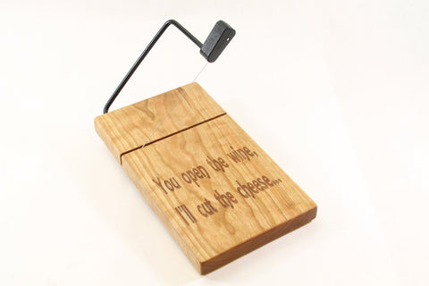 Wood Cheese Slicer/Cutter - Solid Cherry, Wine & cheese, Laser engraved.
