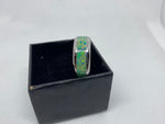 Stainless Steal Ring with Green Glow Powder and Crushed Opal